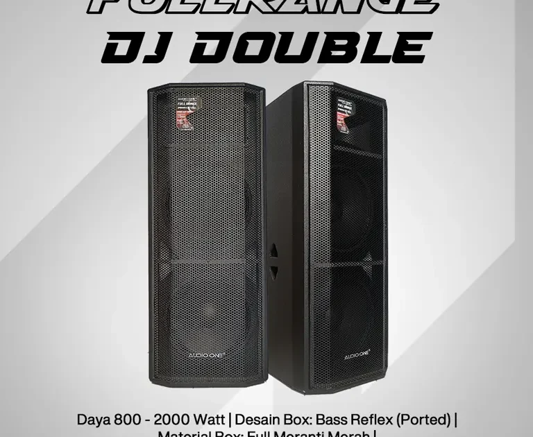 Speaker Pasif Audio One DJ Double Full Range dengan material kayu Meranti Merah dan finishing cat kulit jeruk hitam.