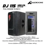Speaker aktif Audio One DJ-115 profesional 15 inch dengan grill besi kokoh dan sertifikasi SNI untuk event.