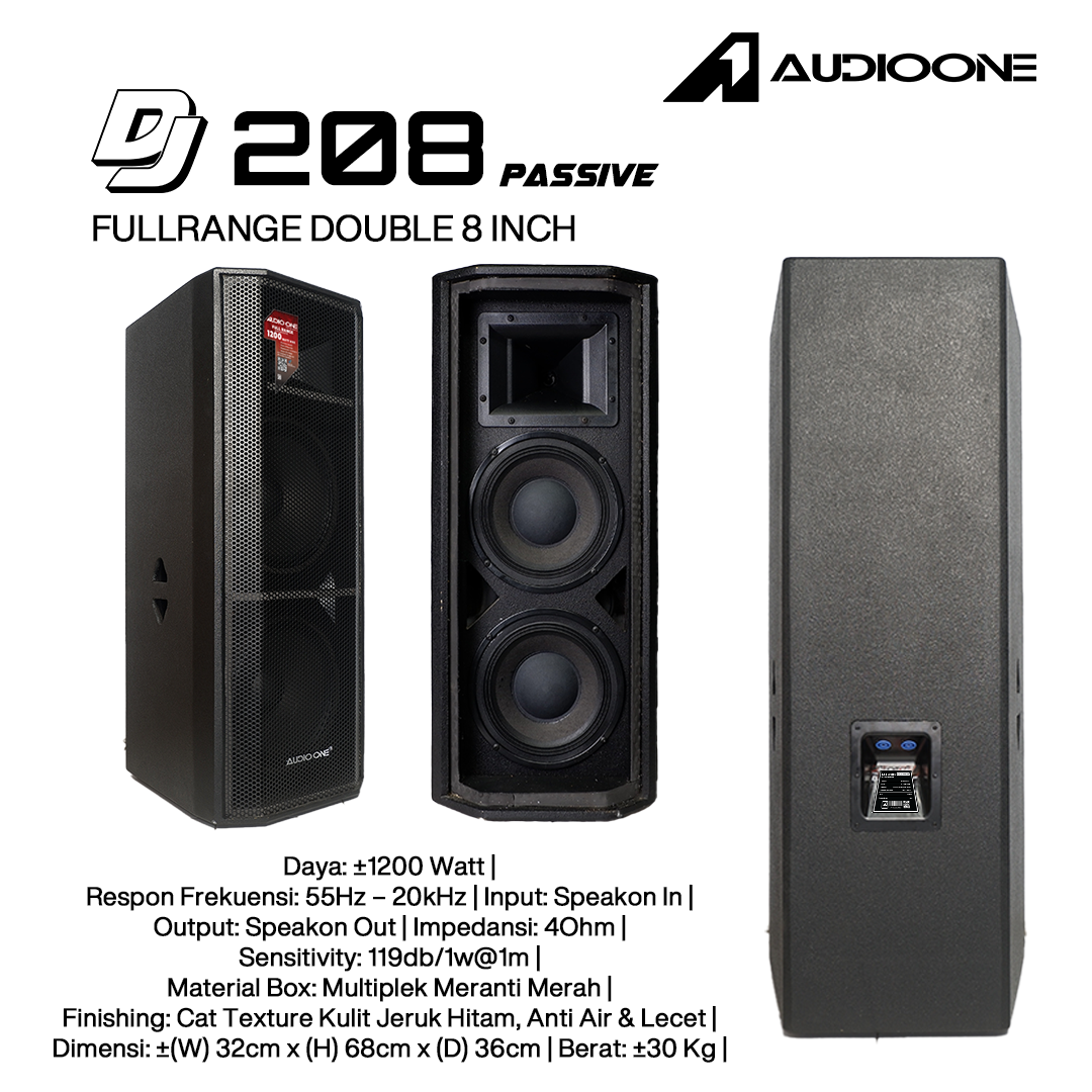 speaker double 8 inch 1200 watt Audio One DJ-208