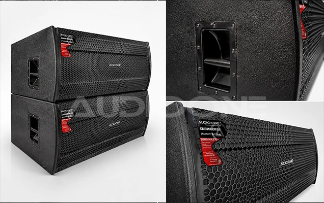 Speaker line array Audio One double subwoofer professional untuk kebutuhan sound system event, konser, dan audio lapangan outdoor.