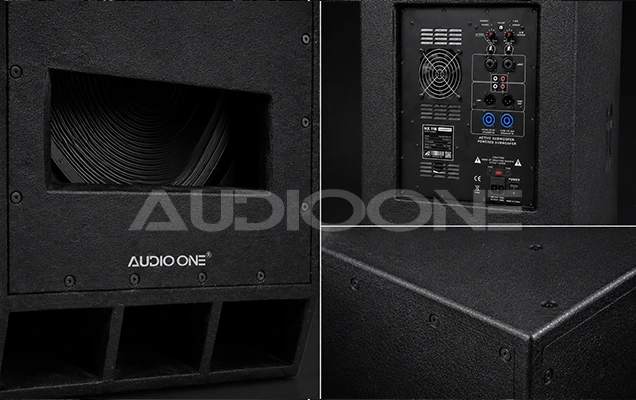 Subwoofer aktif Audio One professional dengan desain kabinet powerfull untuk kebutuhan sound system event, karaoke, cafe, dan audio lapangan.