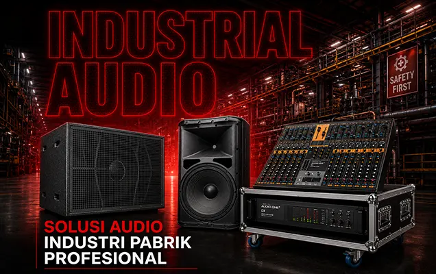 Solusi Audio Industri dan Pabrik Profesional Audio One dengan speaker, amplifier, dan sistem audio untuk komunikasi operasional industri.