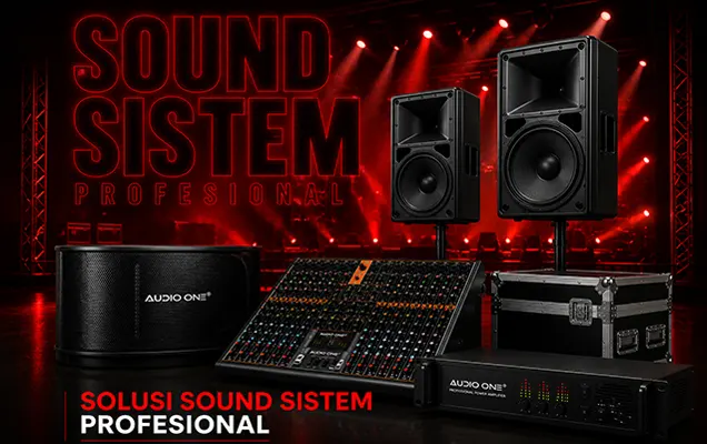 Solusi Sound System Profesional Audio One dengan speaker profesional, subwoofer, mixer audio, dan amplifier untuk kebutuhan indoor maupun outdoor.