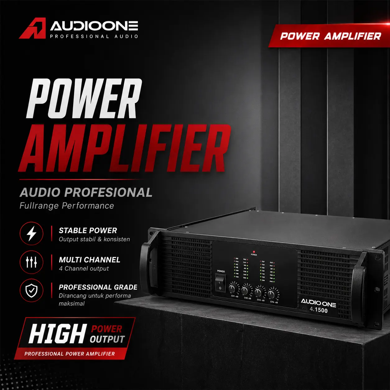 Power Amplifier Audio One profesional untuk sistem audio berkualitas