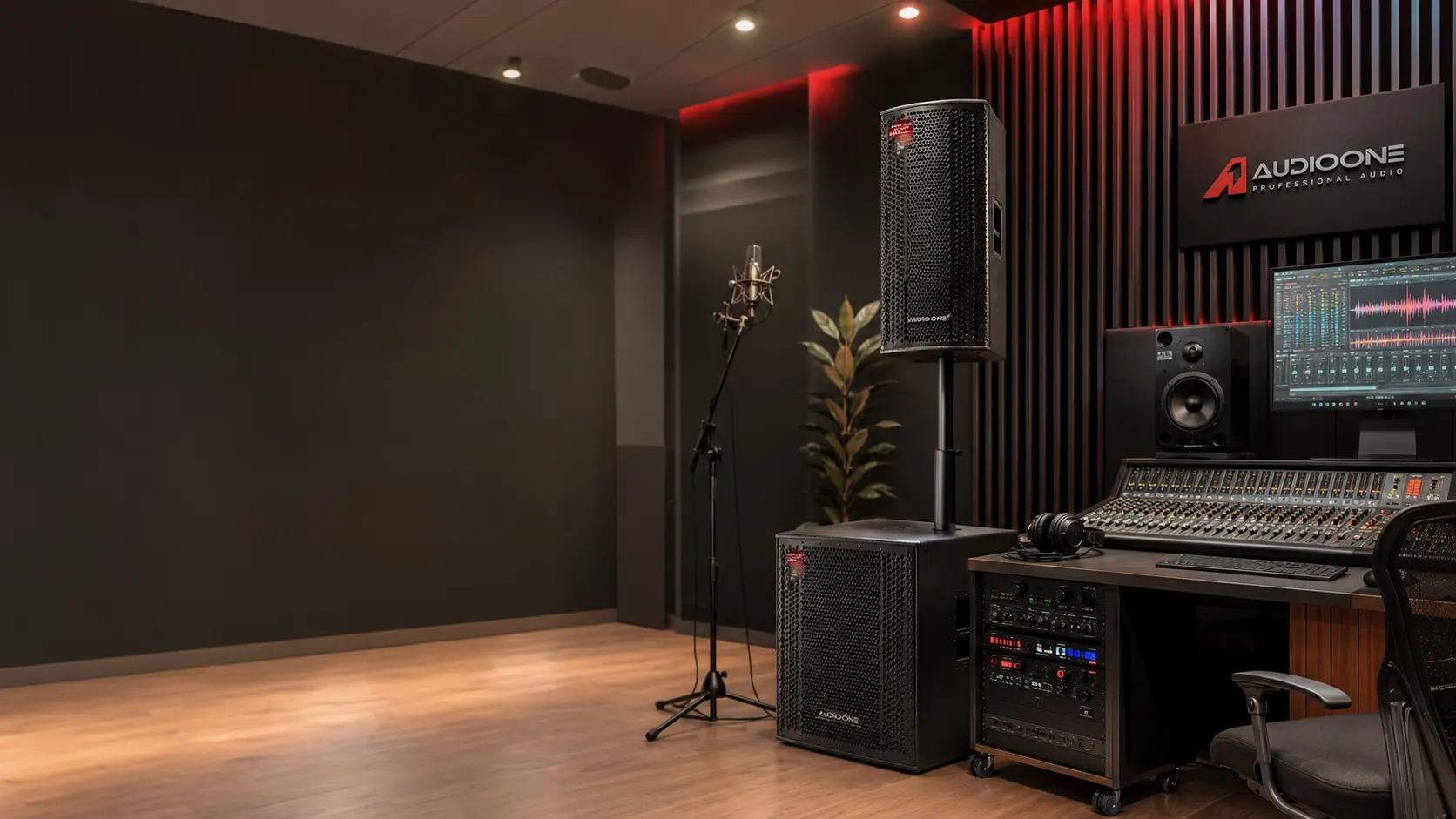 Sound system studio musik Audio One untuk latihan band, home recording, podcast, vokal recording, dan produksi audio