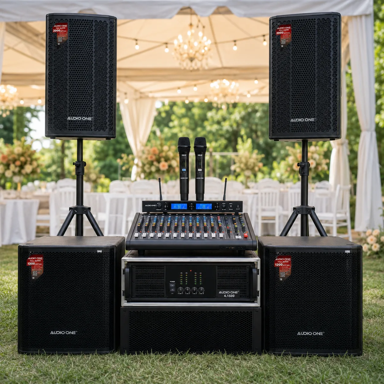 Paket sound system hajatan outdoor Audio One untuk halaman rumah tenda dan panggung kecil