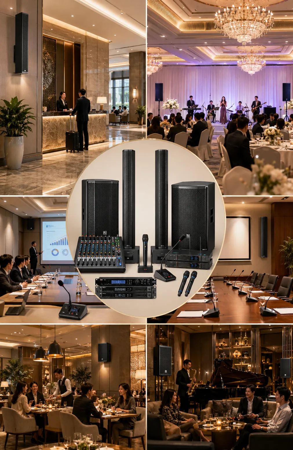 Paket Sound System Hotel Audio One untuk lobby, ballroom, meeting room, restoran, dan area hospitality