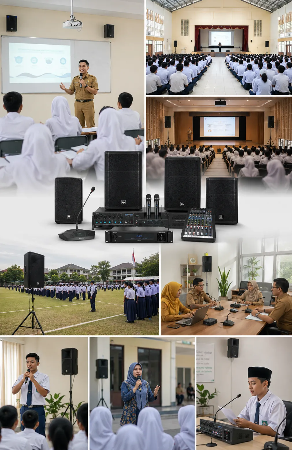 Paket Sound System Sekolah Audio One untuk kelas, aula, auditorium, lapangan upacara, dan ruang rapat guru