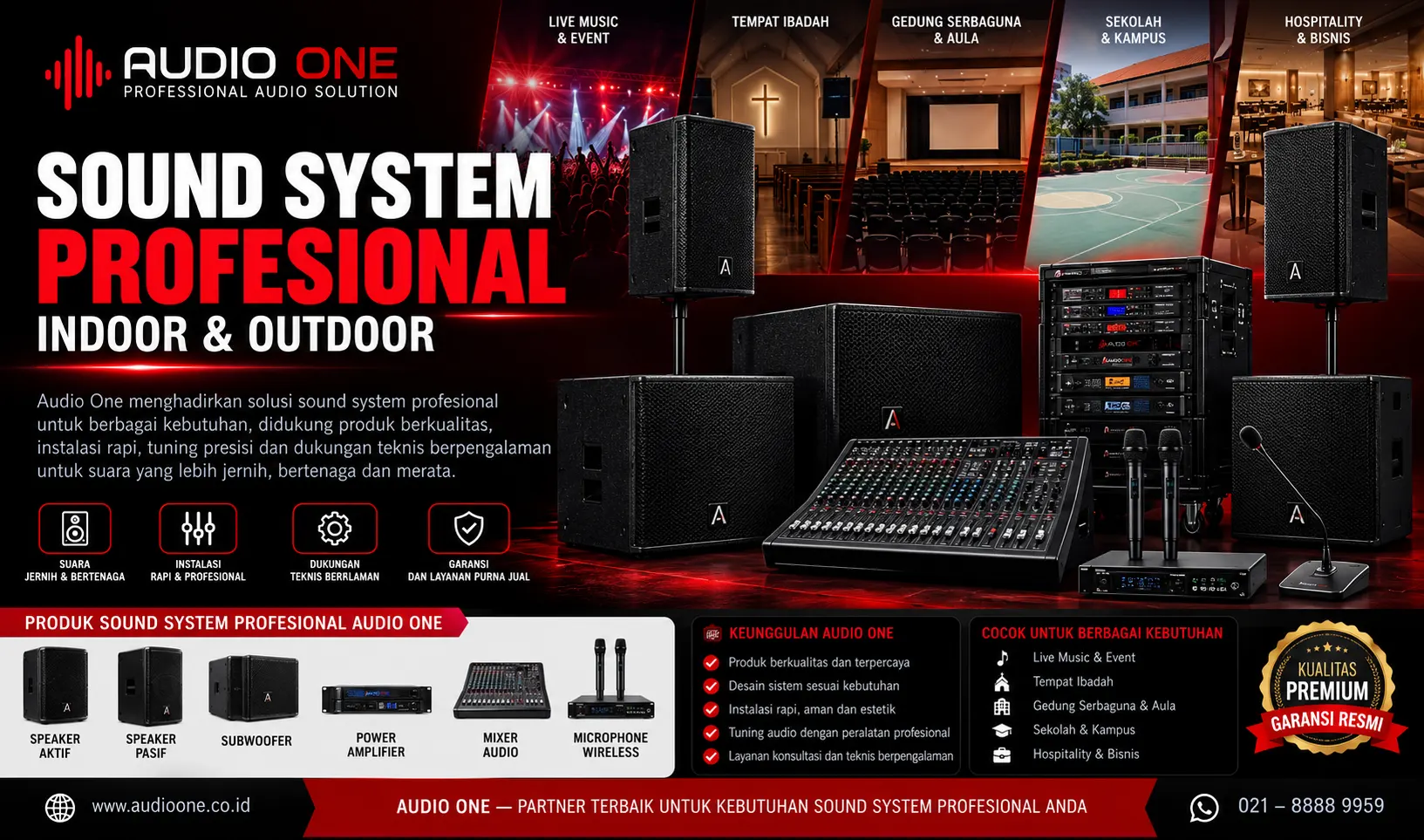 Sound System Profesional Audio One untuk kebutuhan indoor dan outdoor